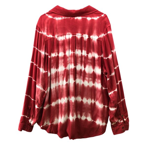Torrid Twill Button Up Shirt Womens 2X Red White Tie Dye Long Sleeve Rayon - Picture 2 of 9
